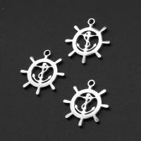 Stainless Steel Ship Wheel & Anchor Pendant, silver color plated 