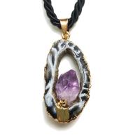 Natural Agate Druzy Pendant, Amethyst, with Agate, polished 30mm 