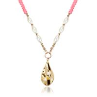 Glass Zinc Alloy Necklace, with Glass Beads & Plastic Pearl, gold color plated, for woman .55 Inch 