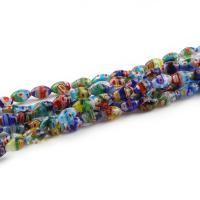 Millefiori Glass Beads, Oval mixed colors .5-14 Inch 