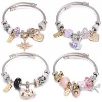 Stainless Steel  European Bracelets, silver color plated, with rhinestone 