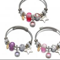 Stainless Steel  European Bracelets, with zinc alloy bead, Round, plated, with rhinestone 
