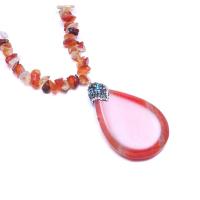 Red Agate Necklace, with Natural Gravel, with rhinestone, rogue red carmine, 800mm 