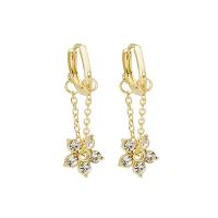 Zinc Alloy Rhinestone Leverback Earring, Flower, fashion jewelry & for woman & with rhinestone, golden 