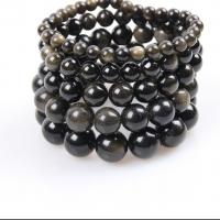 Bracelet obsidienne noire, Rond, poli Environ 18 cm, Vendu par brin
