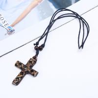 PU Leather Cord Necklace, Resin, with Wax Cord, Cross, Adjustable & fashion jewelry & handmade & Unisex, 80-83cmuff0c6.5cm 