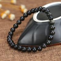 Schwarzer Obsidian -Armband, rund, poliert, Länge:ca. 18 cm, verkauft von Strang