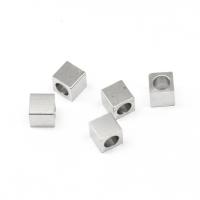 Stainless Steel Large Hole Beads, Square, silver color plated Approx 4mm 