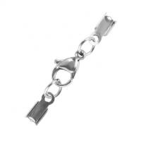 Stainless Steel Lobster Claw Cord Clasp, polished, silver color 
