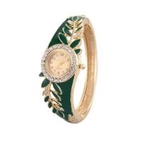 Bangle Watch, Zinc Alloy, with Cloisonne, Chinese movement, for woman, green 0c 
