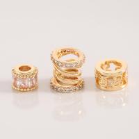 Large Hole Brass Beads, gold color plated & micro pave cubic zirconia 