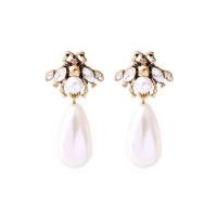 Plastic Pearl Zinc Alloy Earring, with Plastic Pearl, gold color plated & with rhinestone 