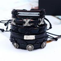 Wrap Bracelets, Zinc Alloy, with PU Leather & Wax Cord, 6 pieces & Adjustable & fashion jewelry & Unisex, 17-18,6cm 