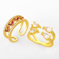 Brass Cuff Finger Ring, micro pave cubic zirconia, golden, 0.7cmuff0c1cm 
