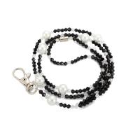 Glass Beads Hanging Lanyard, with Plastic Pearl, handmade, black, 450mm 