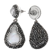 Rhinestone Drop Earring, Rhinestone Clay Pave, with pearl, Teardrop, for woman, black, 47mm 