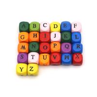 Granos del alfabeto madera, Cuadrado, Bricolaje & diverso tamaño para la opción, color mixto, 100PCs/Bolsa, Vendido por Bolsa