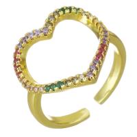 Zircon pavent l'anneau en laiton de doigt, coeur, Placage de couleur d'or, pavé de micro zircon & creux, 17mm Vendu par PC