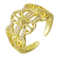 Zircon pavent l'anneau en laiton de doigt, Placage de couleur d'or, pavé de micro zircon & creux, 13.5mm Vendu par PC