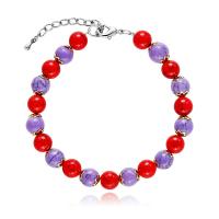 Synthetic Turquoise Bracelet, with Stainless Steel, Round, polished, for woman, multi-colored .087 Inch 