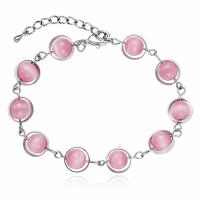 Cats Eye Bracelets, with Stainless Steel, Round, silver color plated, for woman .09 Inch 
