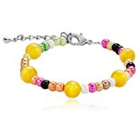 Cats Eye Bracelets, with Glass & Stainless Steel, Round, silver color plated, for woman .3 Inch 