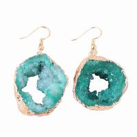 Agate Drop Earring, Ice Quartz Agate, with Brass, irregular, gold color plated, for woman, turquoise blue, 25-40mm 