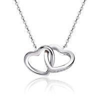 Fashion Necklace Jewelry, Cupronickel, with 1.96 inch extender chain, Heart, platinum color plated, for woman & with rhinestone Approx 15.74 Inch 