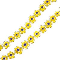 Flower Lampwork Beads, Round yellow Approx 1mm Approx 16 Inch 