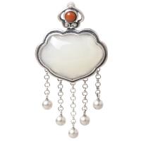 Sterling Silver Pendants, 925 Sterling Silver, with Hetian Jade, fashion jewelry & without cord & for woman, silver color 