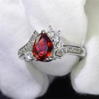 Cubic Zircon Brass Finger Ring, plated, with cubic zirconia, red 