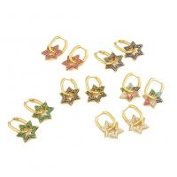 Cubic Zirconia Micro Pave Brass Earring, Hexagram, gold color plated, micro pave cubic zirconia & for woman 