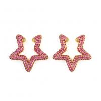 Cubic Zirconia Micro Pave Brass Earring, Star, plated, micro pave cubic zirconia & for woman 