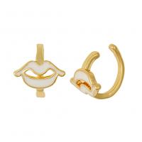 Cubic Zirconia Micro Pave Brass Earring, Lip, gold color plated, for woman & enamel 