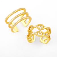Brass Cuff Finger Ring, 18K platinum plated & with cubic zirconia, golden, 1.1cmuff0c1.2cm 