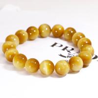 Bracelets en pierres oeil de tigre, Rond, poli, jaune d'or Environ 18 cm, Vendu par brin
