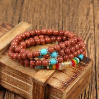 108 Mala Beads, Agate, with Goldstone, mixed colors, 6mm 