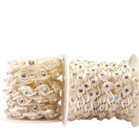 Moda cuentas Strand, Perlas de plástico ABS, con diamantes de imitación, beige, 10mmuff0c15mm, Vendido por Carrete