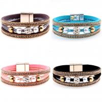 Fashion Velveteen Cord Bracelets, with Magnet & pearl, real gold plated, anti-fatigue & for woman & with rhinestone .5 cm 