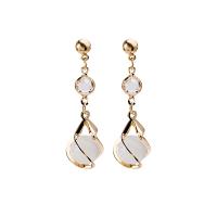 Cats Eye Earring, Zinc Alloy, with Cubic Zirconia & Cats Eye, plated, for woman, golden 