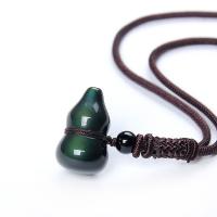 Gemstone Necklaces, Obsidian, with Green Eye Stone, Calabash, Unisex, black mm 