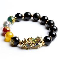Black Obsidian Bracelet, with Zinc Alloy, gold color plated, Unisex & change their color according to the temperature, black 