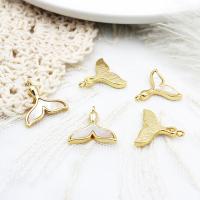 Brass Jewelry Pendants, with White Shell, Mermaid tail, 18K gold plated 