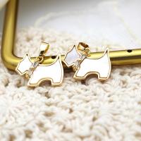 Brass Shell Pendants, with White Shell, Dog, 18K gold plated, micro pave cubic zirconia Approx 6mm 
