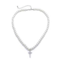 Collier de perles en plastique, alliage de zinc, avec perle de plastique, bijoux de mode & styles différents pour le choix & pour femme, 42+7cm, Vendu par brin