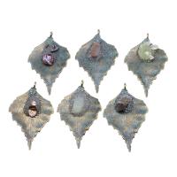 Agate Pendants de Quartz , laiton, avec pierre gemme & agate quartz de glace, feuille, DIY, plus de couleurs à choisir Vendu par PC
