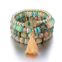 Wrap Bracelets, Bodhi, with Gemstone & Zinc Alloy, gold color plated, Bohemian style & for woman & with rhinestone & multi-strand Approx 7.09 Inch 