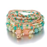 Wrap Bracelets, Acrylic, with Seedbead & zinc alloy bead & turquoise, gold color plated, Bohemian style & for woman & multi-strand Approx 7.09 Inch 