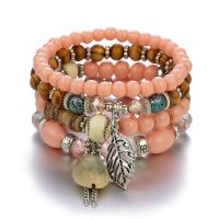Wrap Bracelets, Glass Beads, with zinc alloy bead & Wood, gold color plated, Bohemian style & for woman & multi-strand Approx 7.09 Inch 