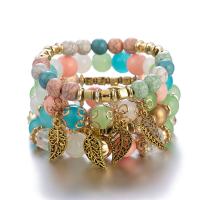Wrap Bracelets, Acrylic, with Glass Beads & zinc alloy bead & turquoise, gold color plated, Bohemian style & for woman & multi-strand Approx 7.09 Inch 